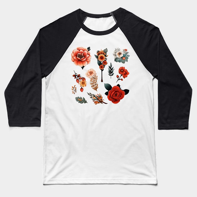 Flower Sticker Pack Baseball T-Shirt by dotsan